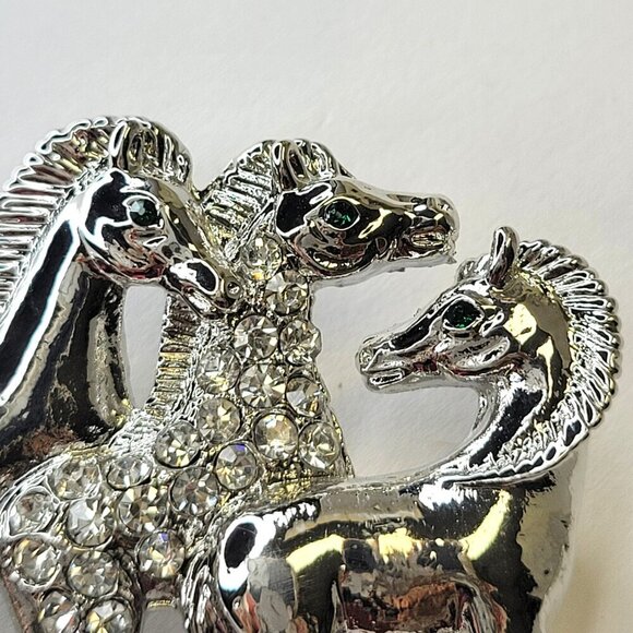 Silver Three Horses Brooch Pin - Picture 4 of 8